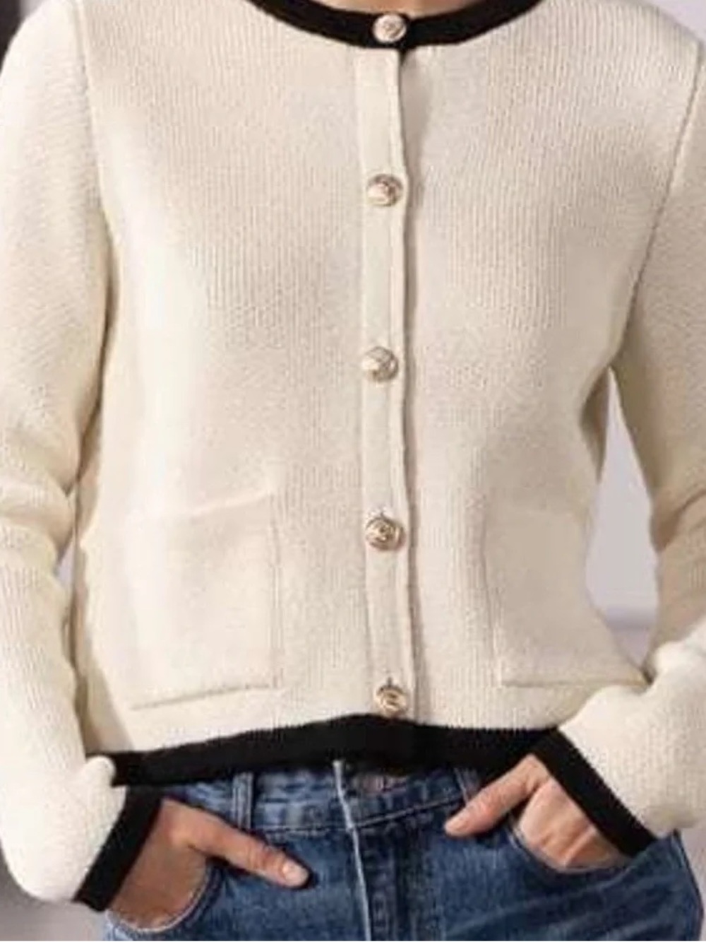 Zara Cream Cardigan with Black Trim